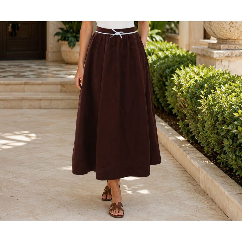 Free People Candy Cane Lane Women's Midi Skirt Pull-On Solid Brown XL 289027